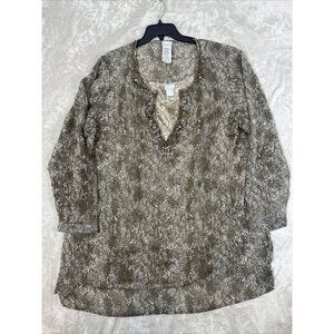 Women’s Chico’s 2 Piece Blouse & Tank Set Sheer Brown Print Plus Size 4